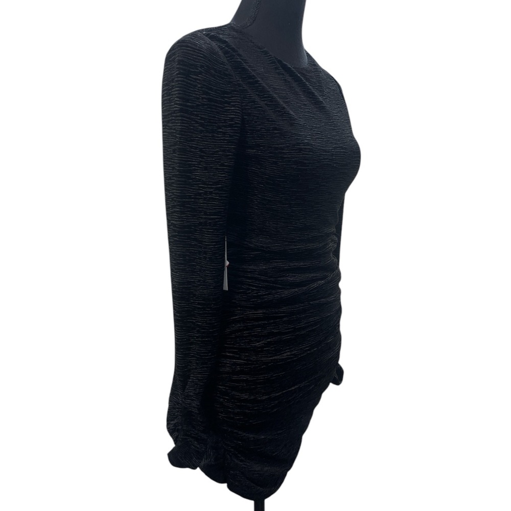 LINI Women’s BlackDevon Ruched Stretch Plisse Velvet Bodycon Dress NWT - Picture 5 of 9